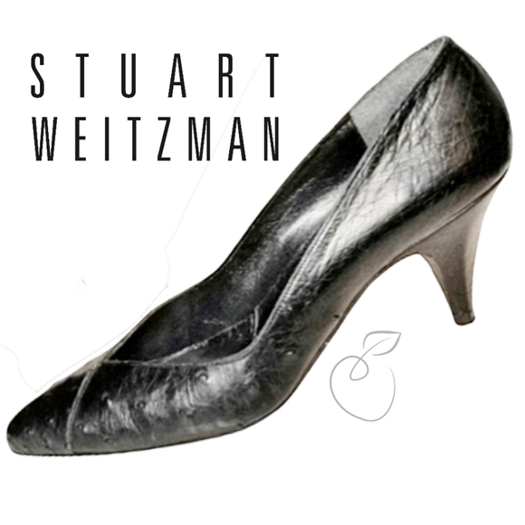 STUART WEITZMAN OSTRICH EMBOSSED LEATHER HEELS 9AAAA - Picture 1 of 13